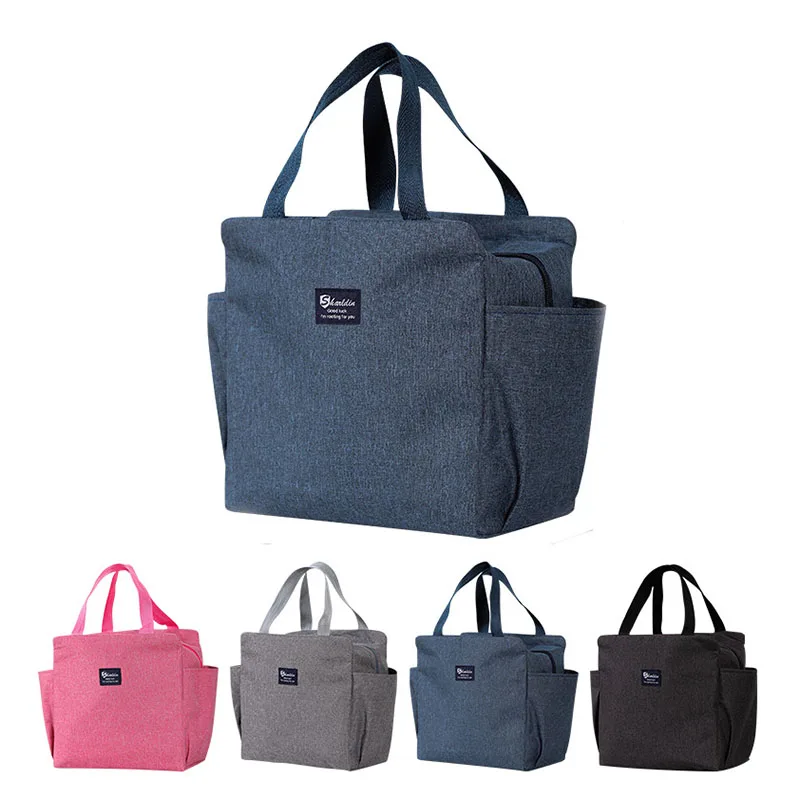 Portable Lunch Bag With Double Pockets Lunch Box Insulated Canvas Tote Bag School Lunch Portable Dinner Box Picnic Food Storage