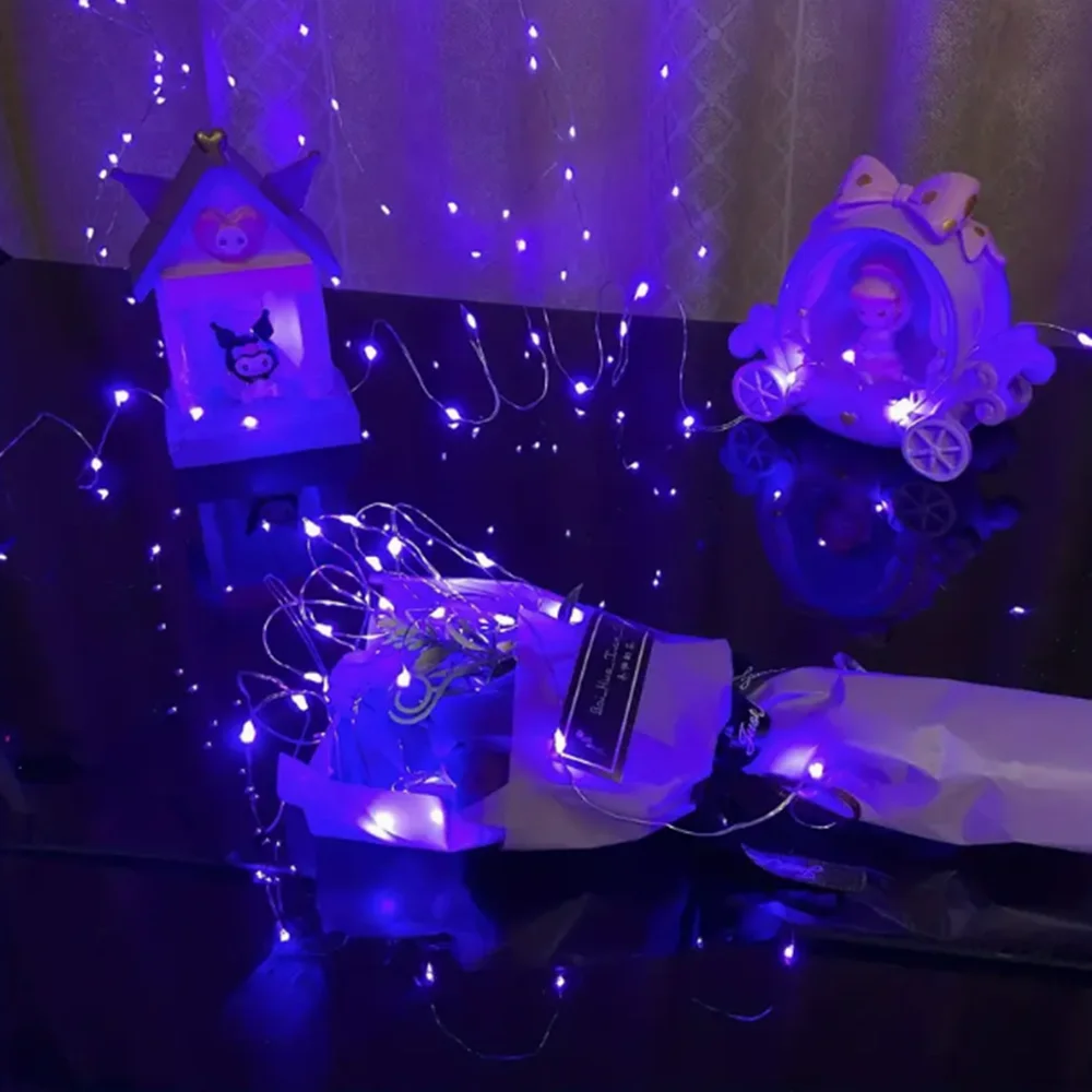 AA Bateria Powered Fairy Light, Linha de Cobre Roxo, Quarto, Decoração de Festa de Natal, 50 LED, 5m