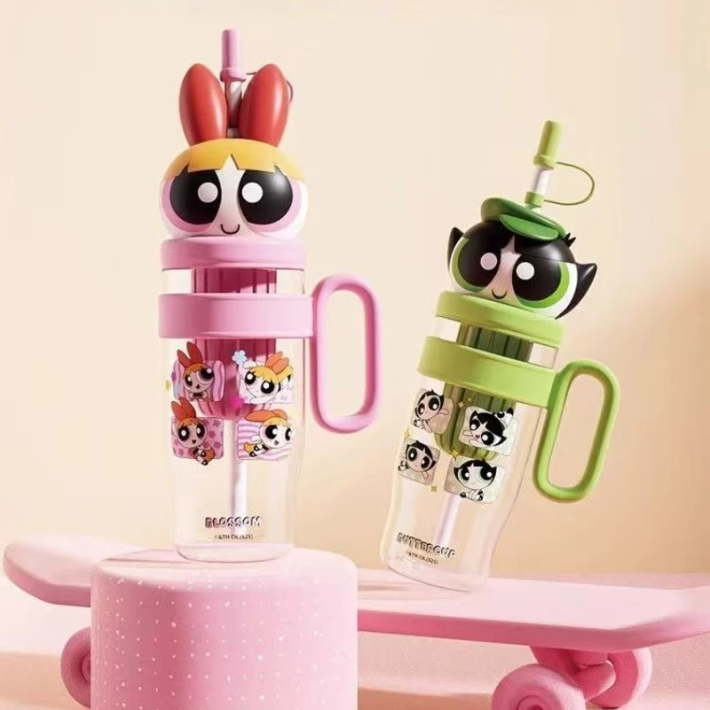 The Powerpuff Girls Season Bouteille d'eau 2025 Nouveau modèle Tasse de paille avec compartiment à thé en plastique Ice King Cup Festival Cadeaux Anime