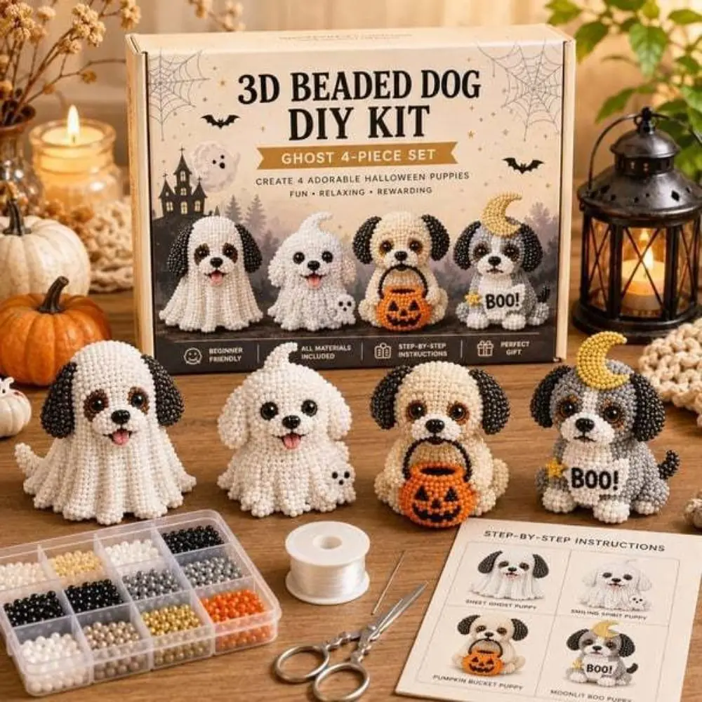 Tiny Beads Halloween Beaded Dog Kit Animal Shape Creative Craft 3D Beaded Animal Kit Cute Design 3D Beaded Ornament Set