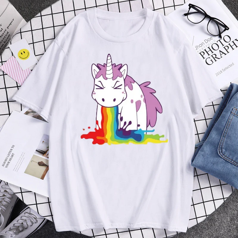 Funny Unicorn Rainbow Printed Summer Men\'s High Quality Cotton T Shirts Tops Casual Cartoon T-shirts Tops Fashion Loose Tees Top