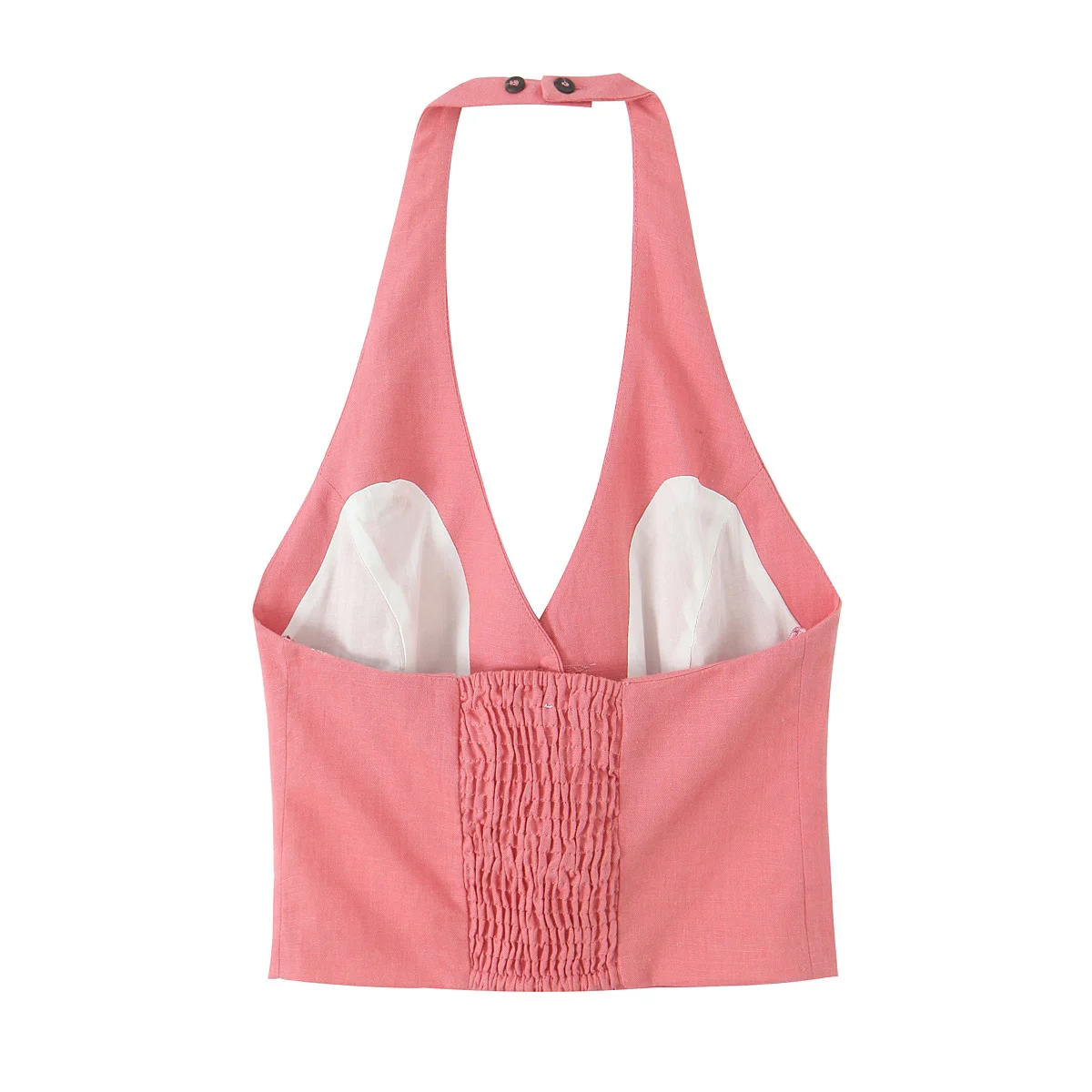 

Women's new fashion short linen blend hanging neck top retro sleeveless Button-up women's vest chic top+Skirts suit