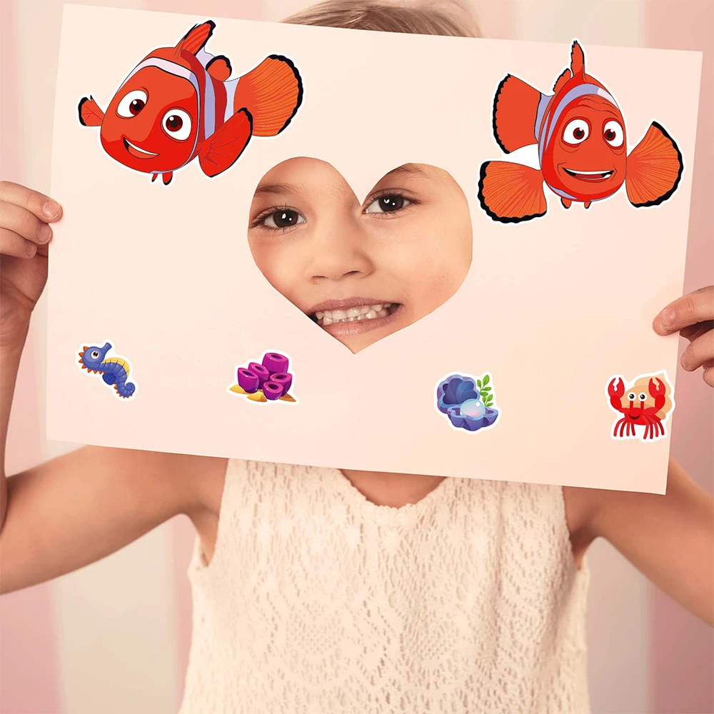 Disney Procurando Nemo Anime Puzzle Adesivos, Fazer um Rosto, Decalques engraçados do jogo dos desenhos animados, Kid Montar Jigsaw, Brinquedos Educativos, 8 folhas, 16 folhas