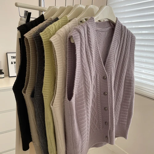 여유로운 브이넥 베스트 여성복 가을 2023년 여유로운 브이넥 브이넥 브이넥 니트 니트 무소매 무소매 베스트 베스트 외투 베스트 