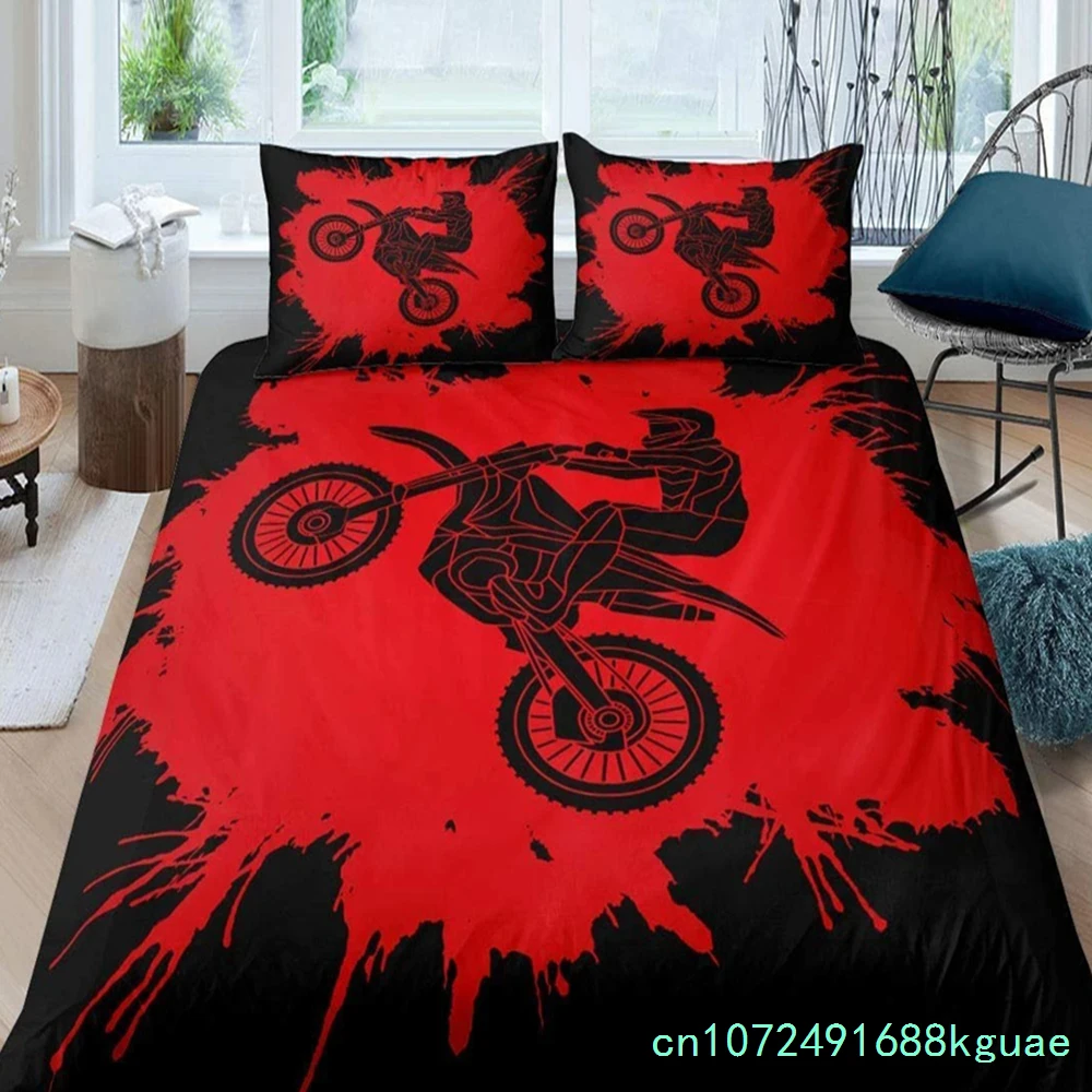 Dirt Bike King Queen Duvet Cover Motocross Sports Bedding Set Motorcycle Quilt Cover Youth Cool Black White Soft Comforter Cover - view 5