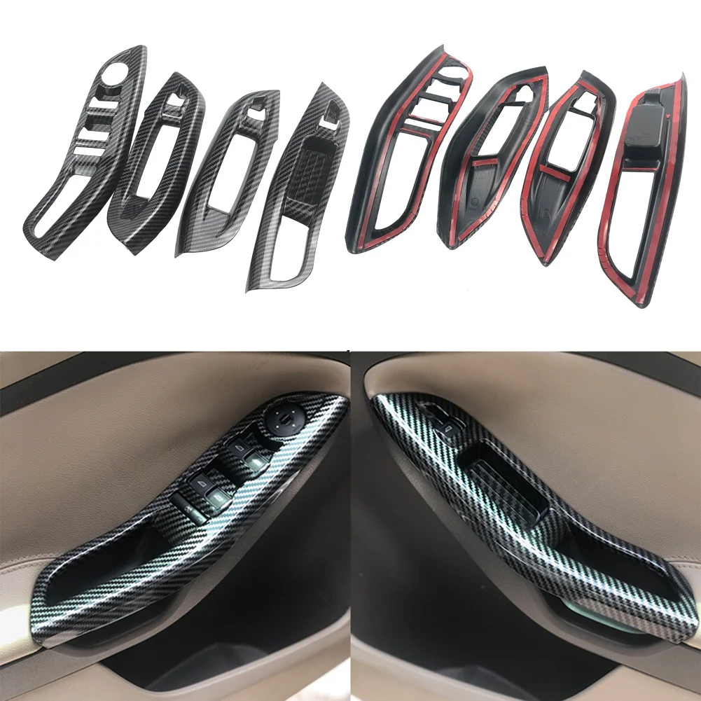 X59A_For Ford Focus 3 MK3 MK4 2009-2017 Car Door Interior Armrest Window Panel Carbon Fiber Decorative Sticker 4Pcs