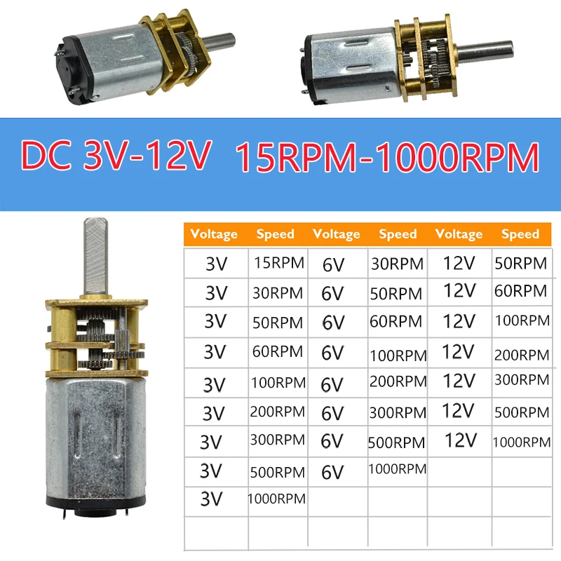 1pcs DC3V/6V/12V Mini Micro N20 Speed Reduction Metal Gear Motor DIY Robot Car Electric Lock 15/30/50/60/100/200/300/500/1000RPM