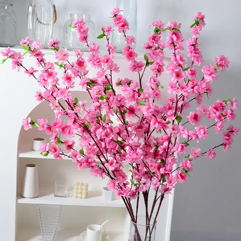 Artificial Peach Blossom Branch, Spring Plum Blossom, Silk Flower, Tree Decoration, Home, Wedding, DIY, 1 Pc, 3 Pcs, 5Pcs