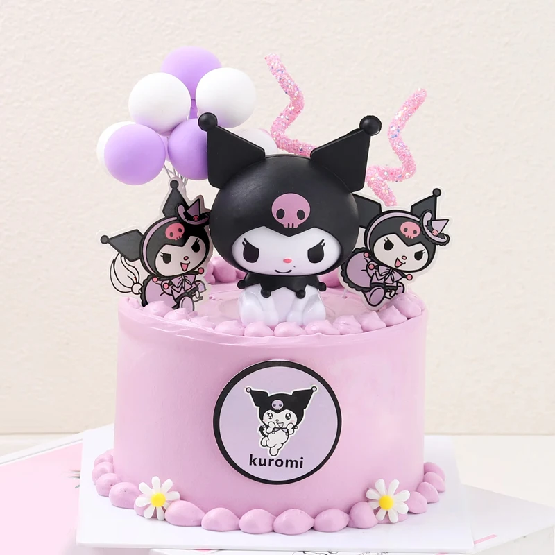 Kuromi Cake Topper Anime Sanrio Action Figure Flag Happy Birthday Kuromi Cake Decoration Girl Baby Shower Kids Party Toy Gift