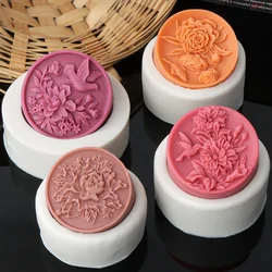 Round Peony Silicone Soap Mold DIY Relief Flower Candle Resin Crystal Making Tool Chocolate Baking Tool Ice Tray Home Decor Gift