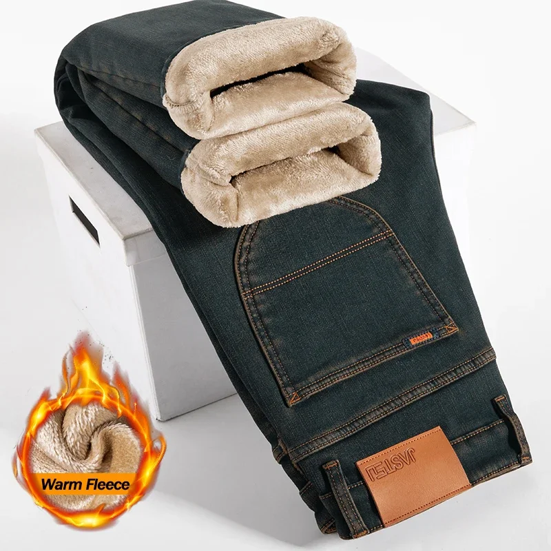 

2025 High Quality Winter Jeans Men's Warm Fleece Thickened Elastic Denim Pants Fashion Straight Elastic Retro Plush Velvet Pants