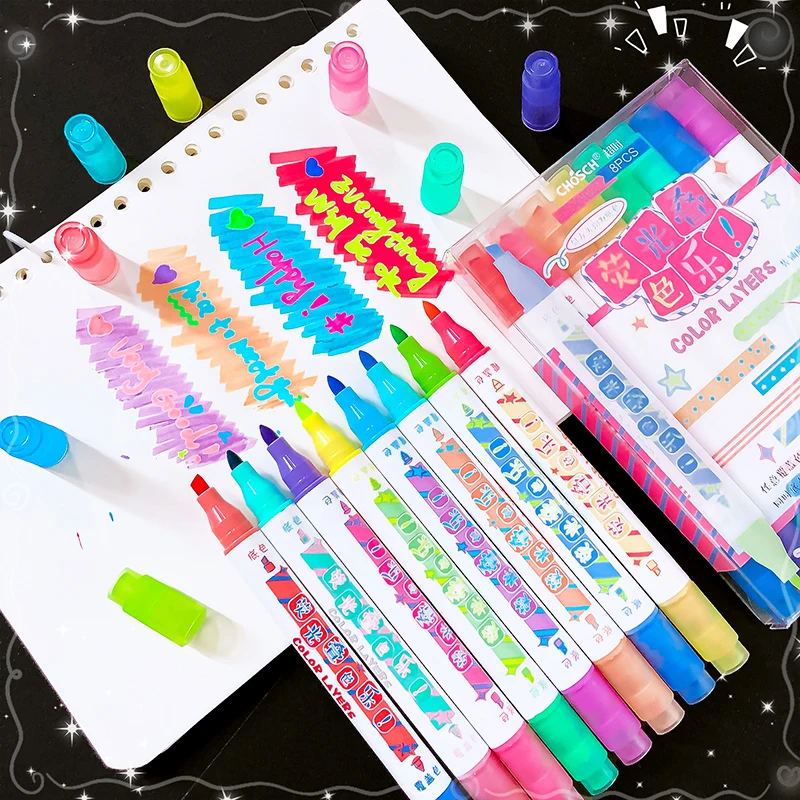 Aesthetic stationery supplies school items Colored pens back to school Stacking colors Highlighter Pen Set Color markers