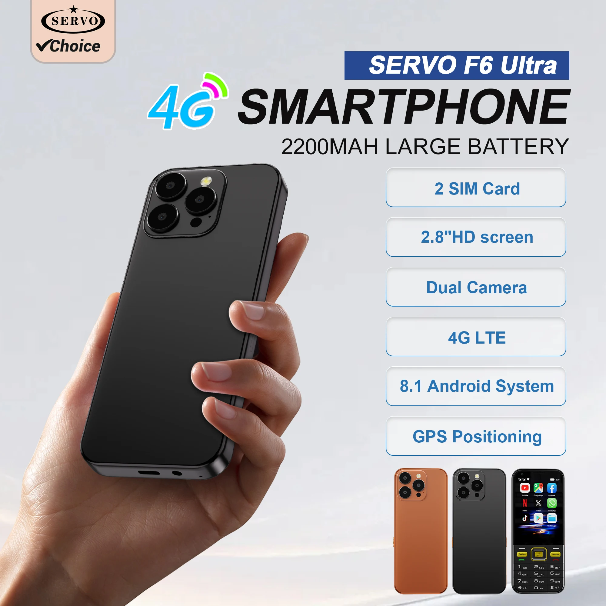 SERVO F6 ULTRA Android Smartphone 4G Network 2GB+16GB WhatsAPP Facebook WiFi Hotspot Flashlight 2 SIM Touch Screen Smart Phones