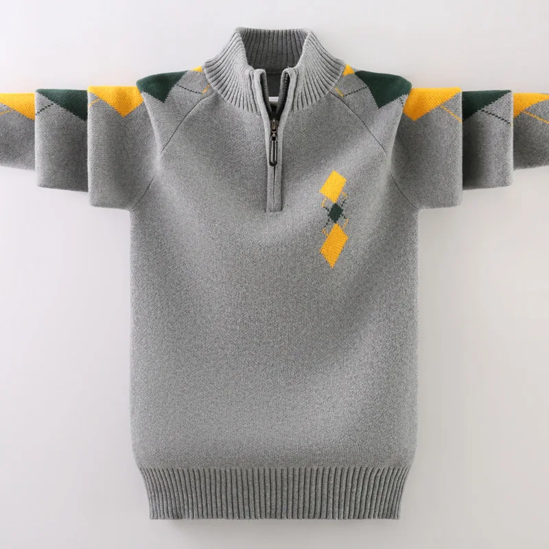 

Boys Zip Stand Collar Sweater 2024 Autumn Winter Kids Knitted Pullovers For Children's 4-15 Years Clothes Keep Warm