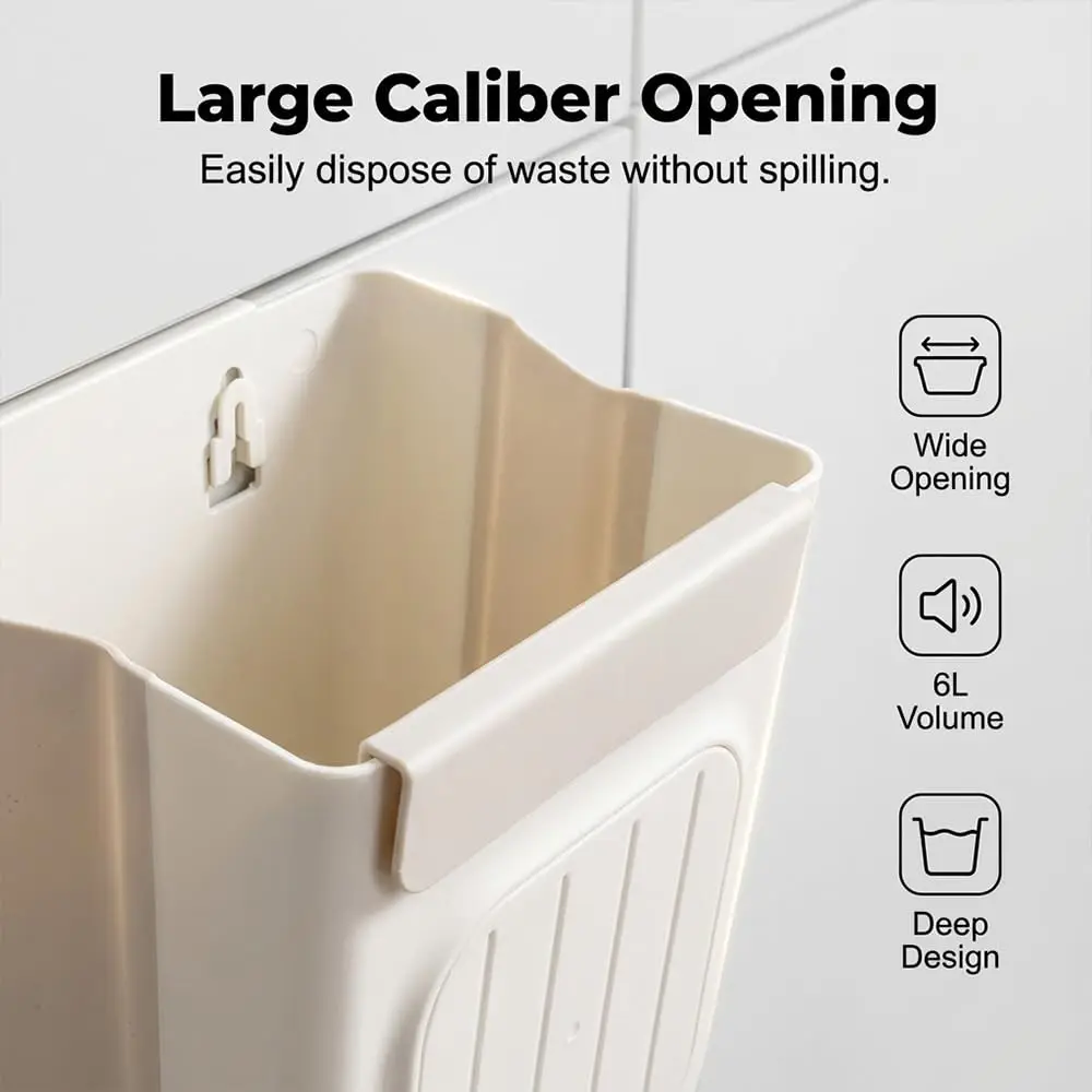 Foldable Hanging Kitchen Trash Can, Wall Mounted Trash Can, Space Saving Plastic Waste Bin for Kitchen, Bathroom & Bedroom