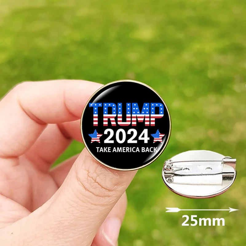 Newest Trump 2024 Pin for Men Women Fans Gift Never Stop Fighting Make America Great Again Attack Photo Glass Brooch Souvenir