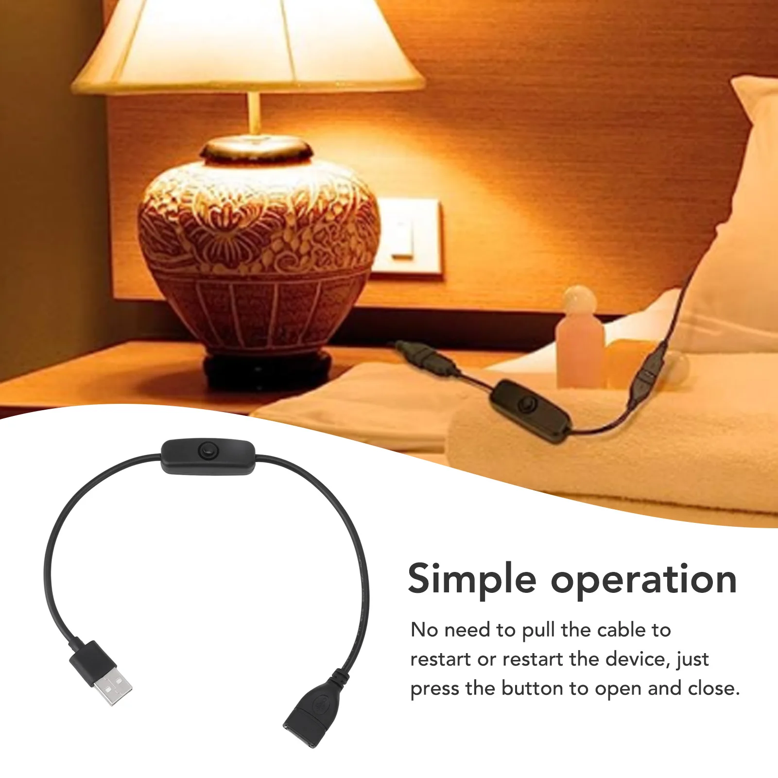 5PCS ON Off Switch Male to Female Cable 2 Pin PVC USB Extension Cable with B utton for Driving Recorder LED Lights Black