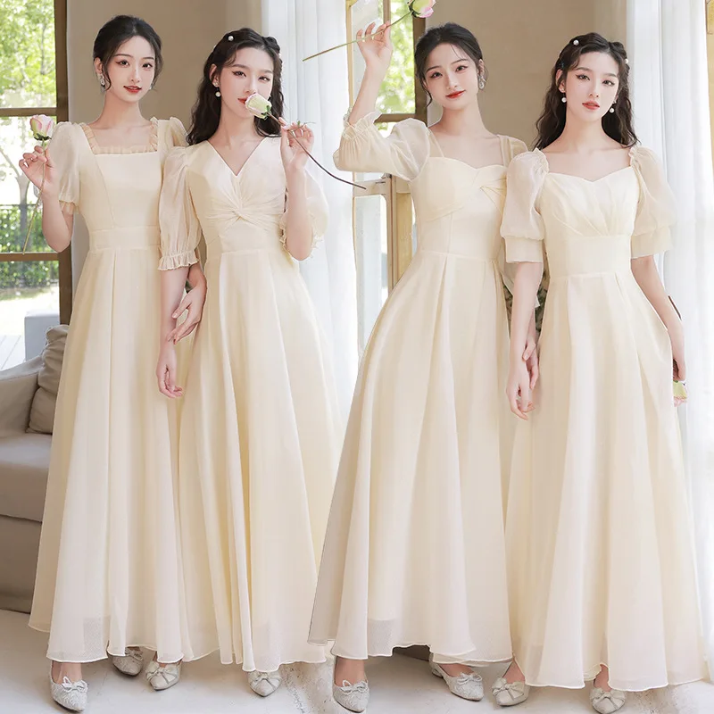 

Champagne Color Long Materni Dr Ele aduation Gown Sister Dr Maids of orms Versatile Wedding Dr