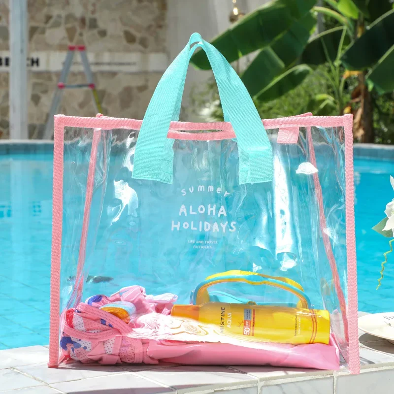 

Transparent PVC Swimming Bag Waterproof Portable Clear Beach Tote Bag for Gym Clothes Storage Fashionable Travel Resort Bag