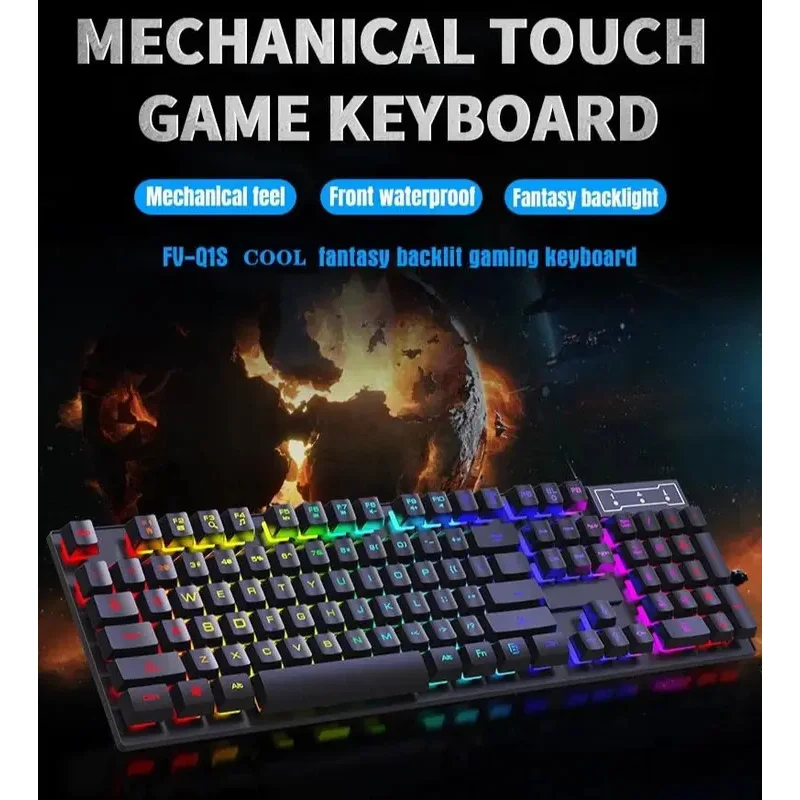 Teclado mecánico con cable RGB, 104 teclas con retroiluminación, teclado para juegos y oficina, para sistemas Microsoft Windows y Apple IOS