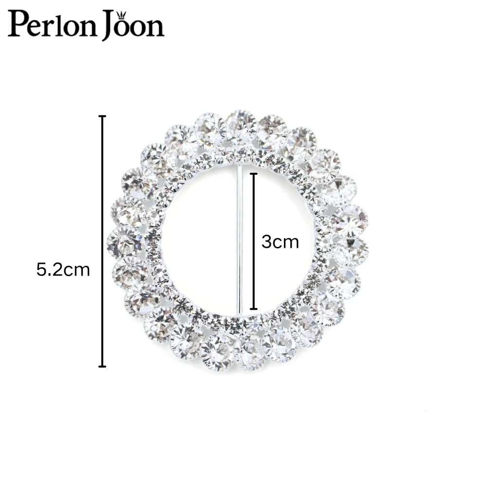2pcs 5cm(inner 3.2cm) round crystal rhinestons high quality buckle wedding dress ribbon silver crystal shoes buckel KT029