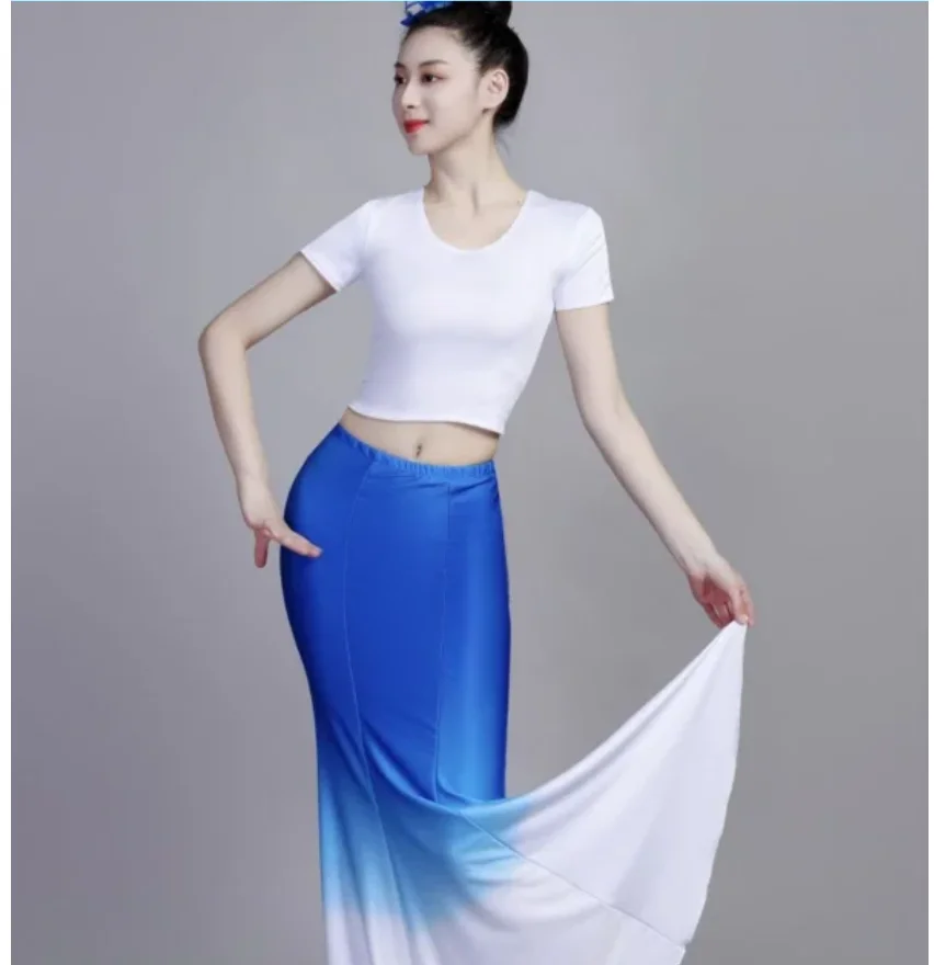 1pcs/lot folk style woman mermaid dancing skirt lady gradient fishtail dancing skirt
