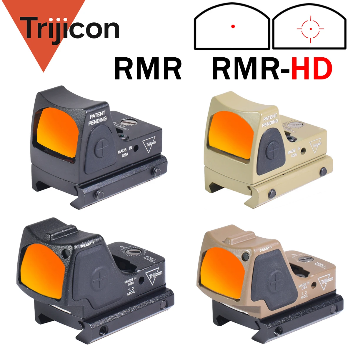 Trijicon RMR HD Holographic Red Dot Sight Glock Pistol Reflex Scope Airsoft / Hunting Optics Rifle Scope for 20mm Rail Mount