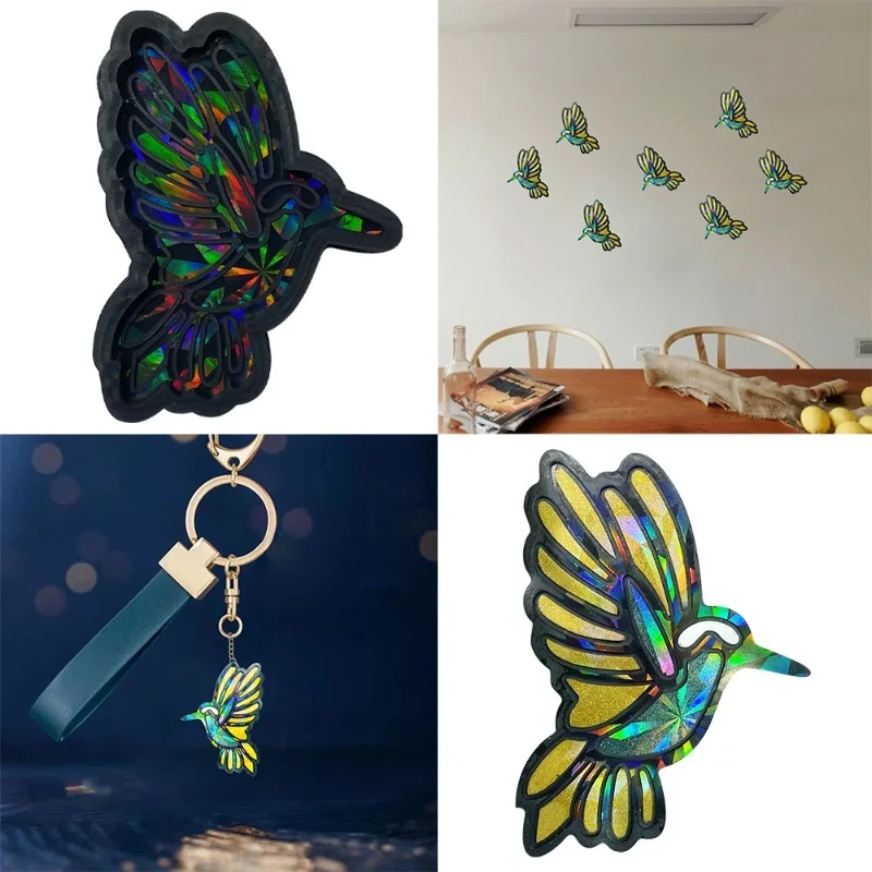 DIY Holographic Hummingbird Shaped Keychain Silicone Mold Handmade Jewelry Decoration Pendant Cake Baking Resin Mold Handicrafts