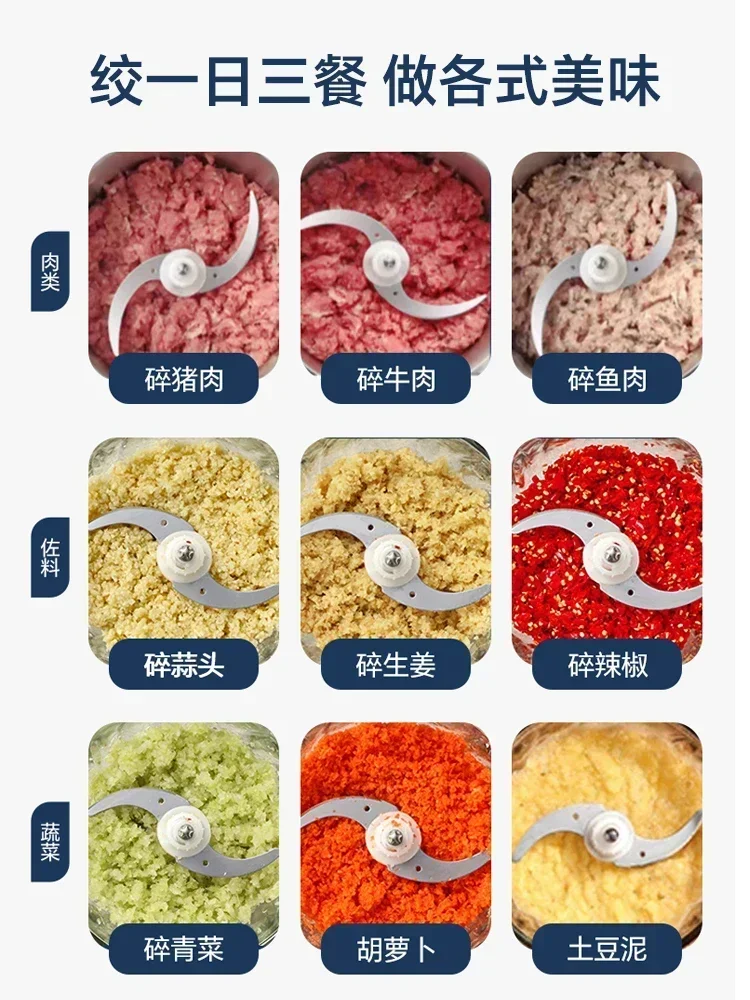 Household Electric Meat Grinder with Multifunctionalities - Small Vegetable Mincer, Pepper & Garlic Paste Maker