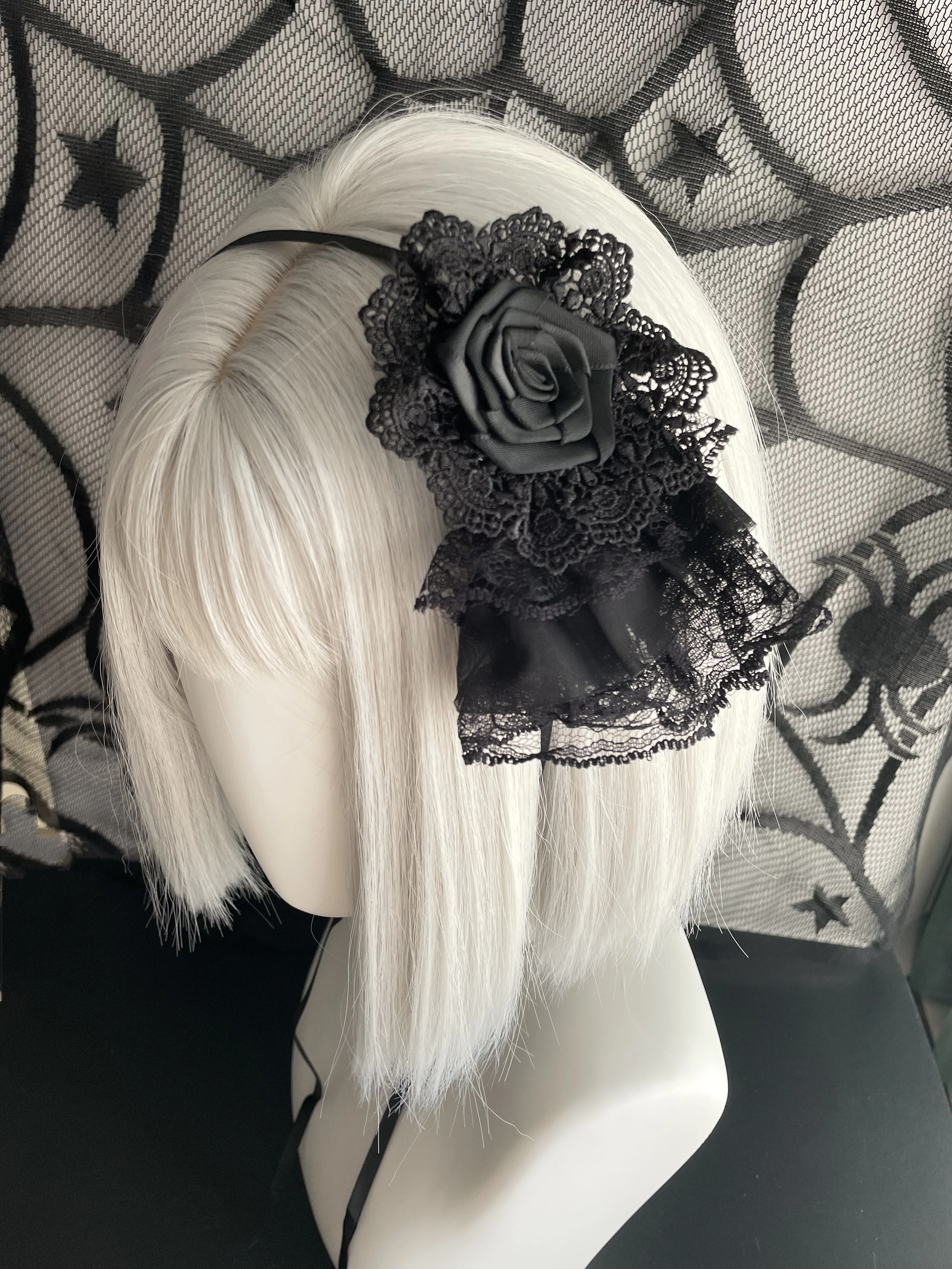 New Harajuku Black Lace Rose Flower Headpiece Halloween Vintage Girl Gothic Hair Clip Lolita Subculture Headwear
