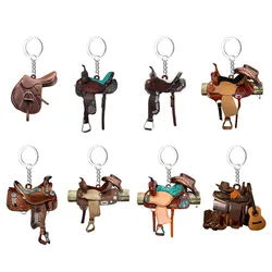 Horse Saddle Keychain Creative Acrylic Car Keychain Ornament Hangings Charm Bag Backpack Pendant Key Chain Ring Cowboys Gifts