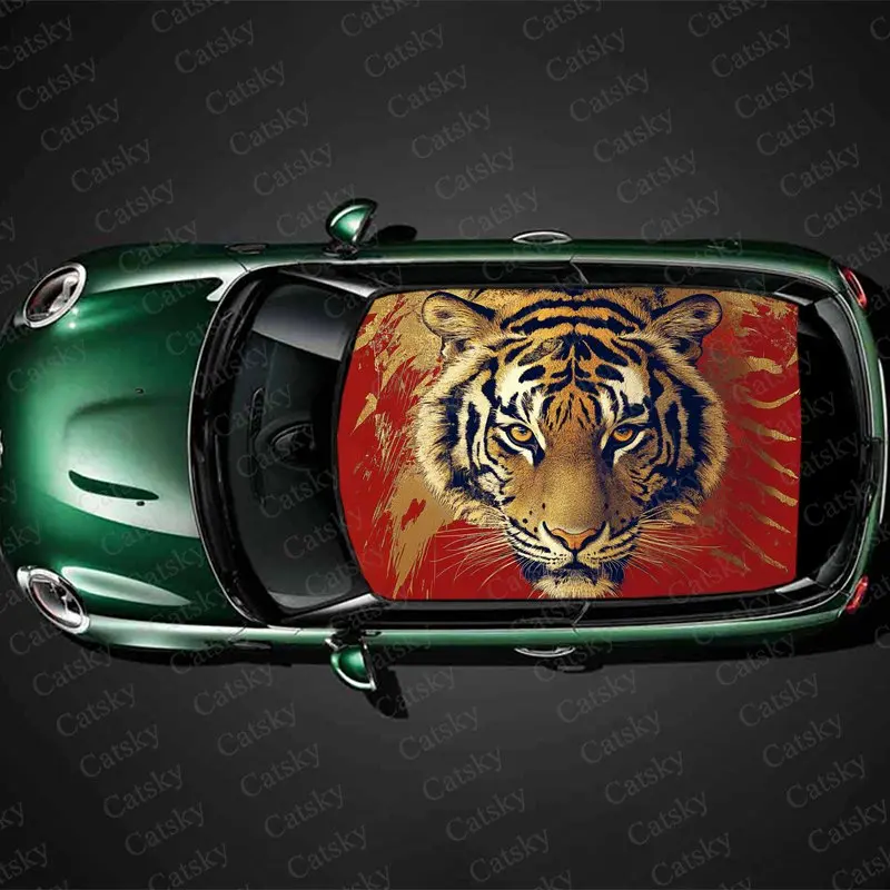 Artistic Painting Tiger Print Car Roof Sticker Wrap Racing SUV Auto Accessories Packaging PVC Car Hood Graphic Decal Decoration