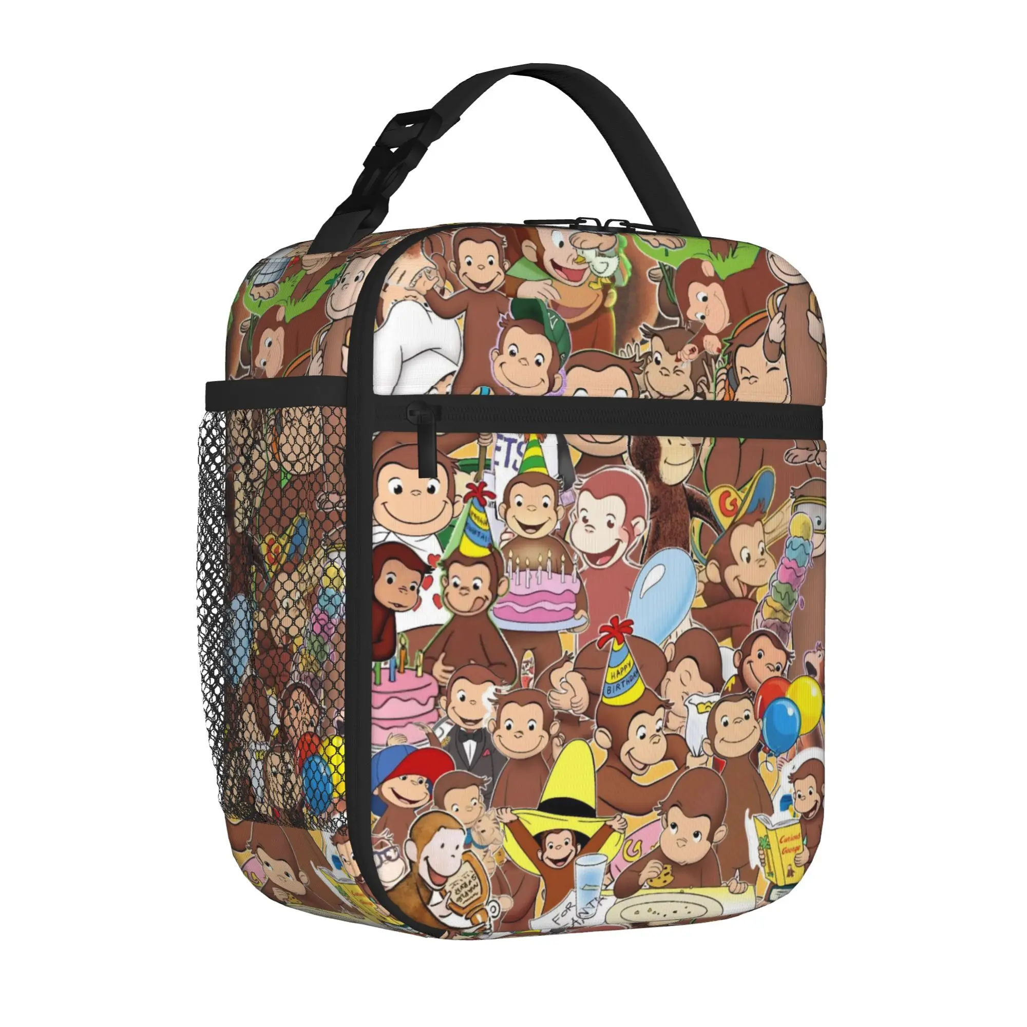 Curious Monkey Georges Cartoon Tote Insulated Lunch Bag TV Series Portable Food Bags Leakproof Cooler Thermal Large Bento Box