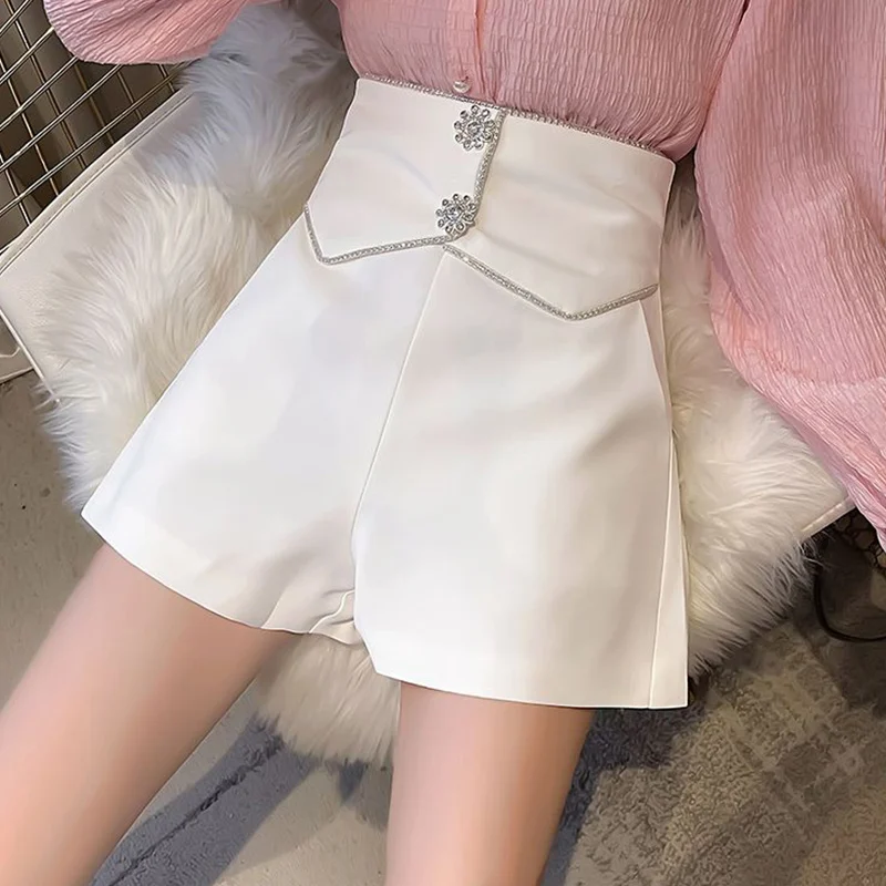 Moda donna Bottoni tutto-fiammifero Tinta unita Vita alta Pantaloni a gamba larga Abbigliamento donna Pantaloni svasati ricamati alla moda estivi