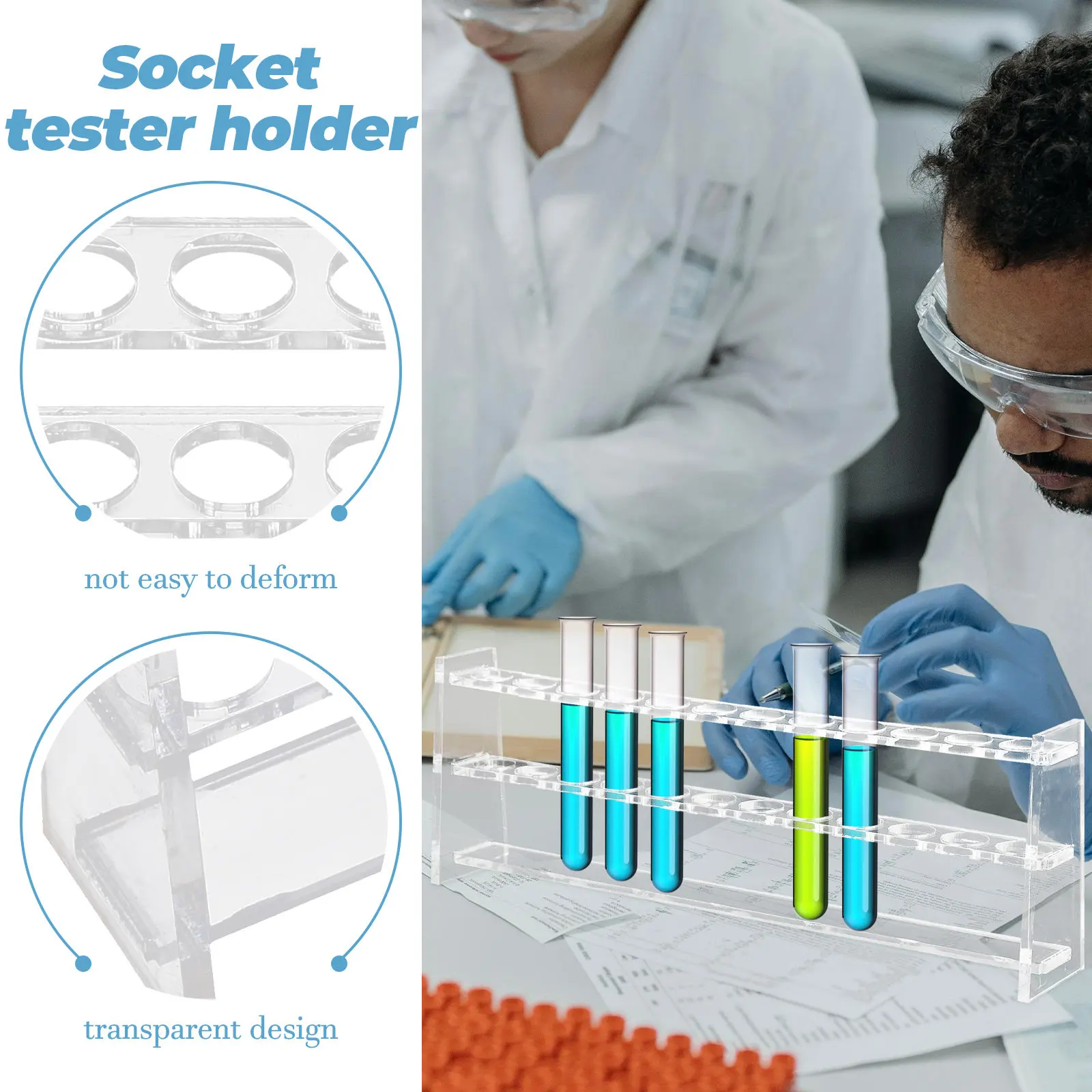 12 Unit Test Tube Rack Polished Acrylic Holder for School Lab Scientific Testing Tube Storage Solution Socket Tester Holder view 6