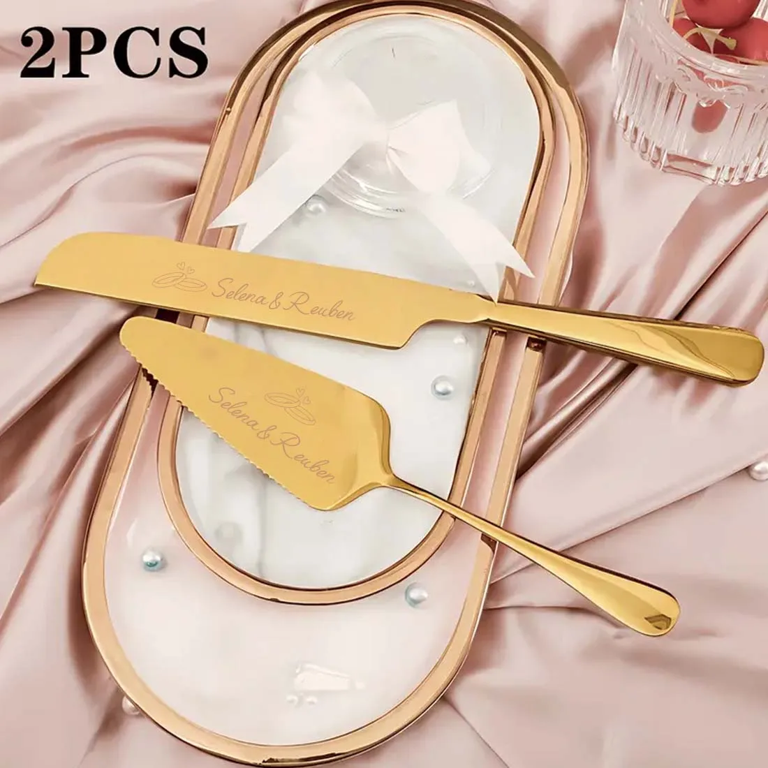 Personalized Engraved Wedding Cake Knife And Spatula Stainless Steel Custom Couple Names Engagement Bridal Shower Memory Gift