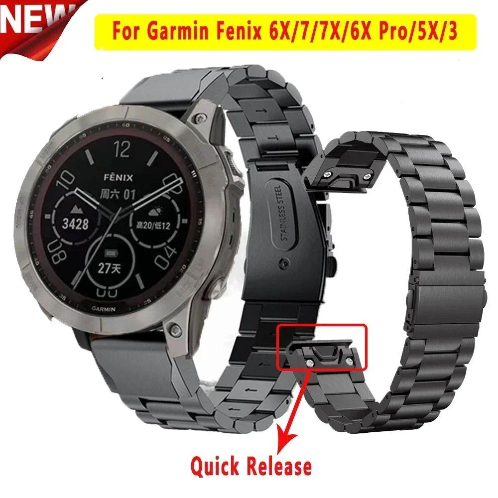 QuickFit 26mm 22mm 20mm Stainless Steel Wrist Strap For Garmin Fenix 7X 7 Pro 5 5X 6 6X/Epix Pro Gen 2 Watchband Accessories