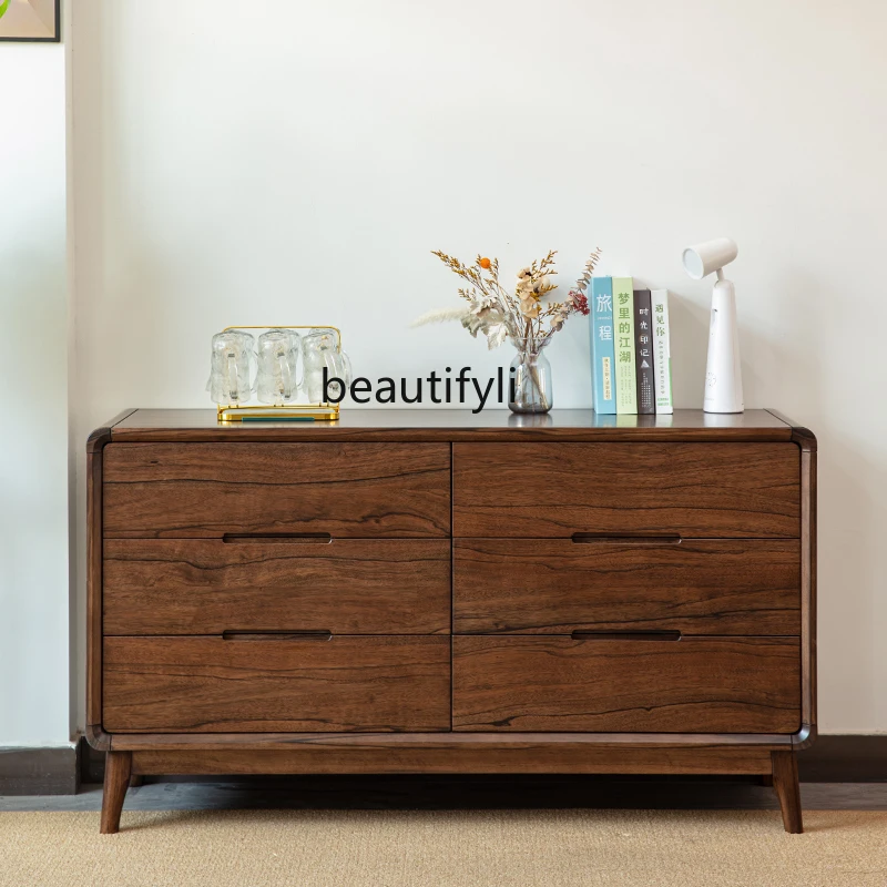 Black Walnut Wooden Bucket Cabinet Bedroom Bed Front Cabinet Chinese Style Solid Wood Light Luxury Storage Cabinet