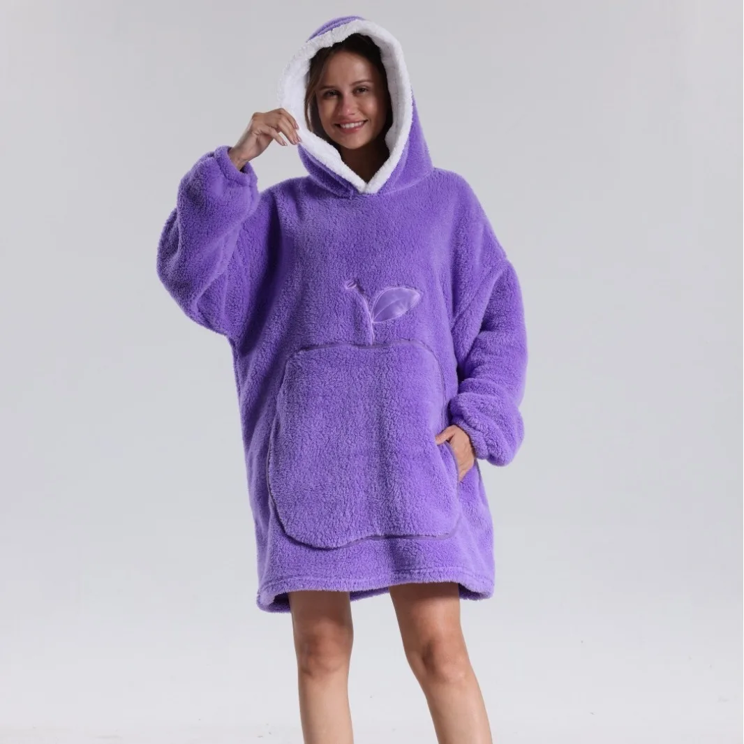 

Velvet Nightgown Winter Hoodies Super Soft Long Sleeve Flannel Thick Long Warm Plus Velvet Nightwear Home Clothes TV Blanket