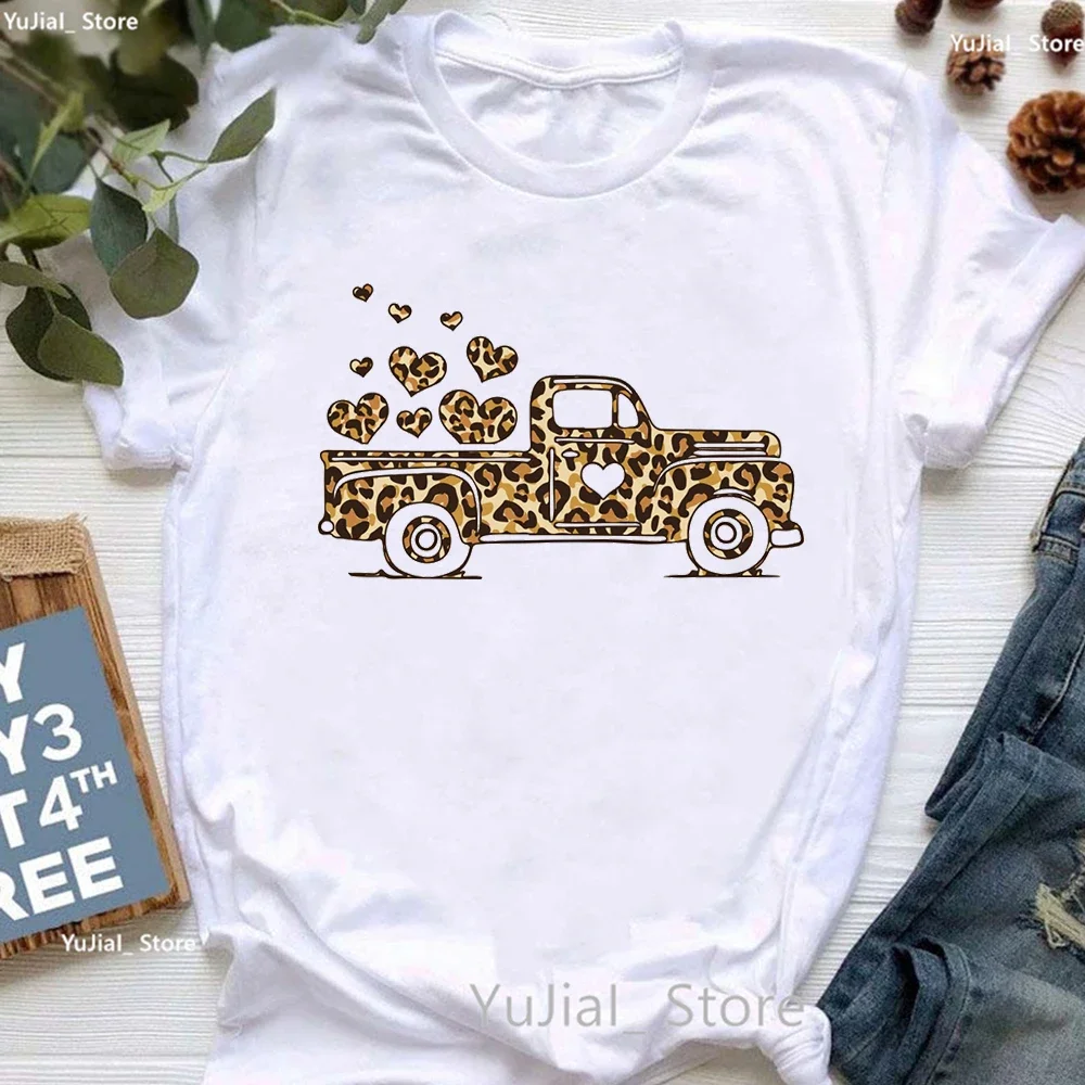 Special Delivery Graphic Print T Shirt Women Leopard Love Tractor Tshirt Femme White Pink Casual T-Shirt Female