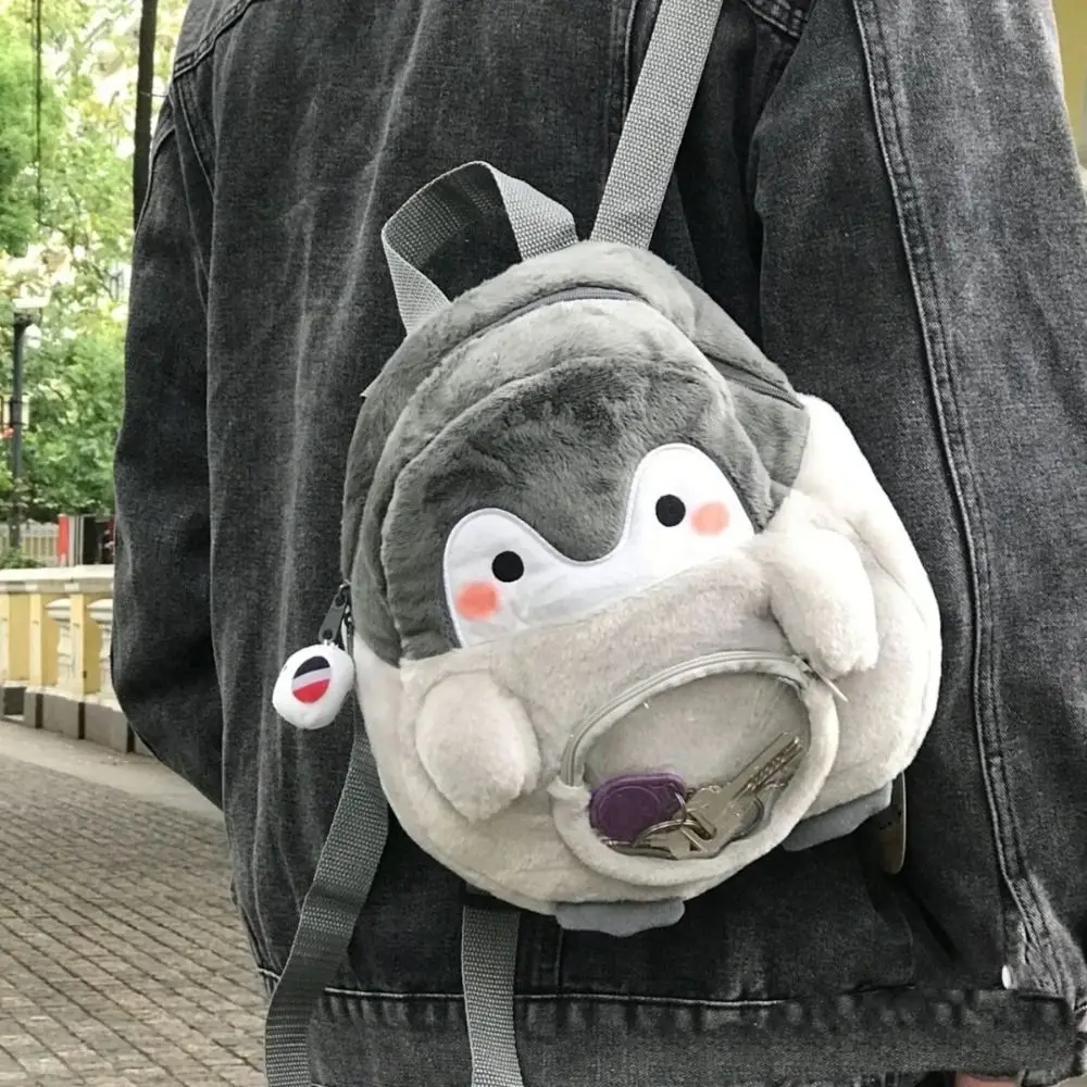 Transparent Plush Penguin Backpack with Pendant Large Capacity Children Schoolbag JK Lolita Coin Purse Cartoon Doll Bag