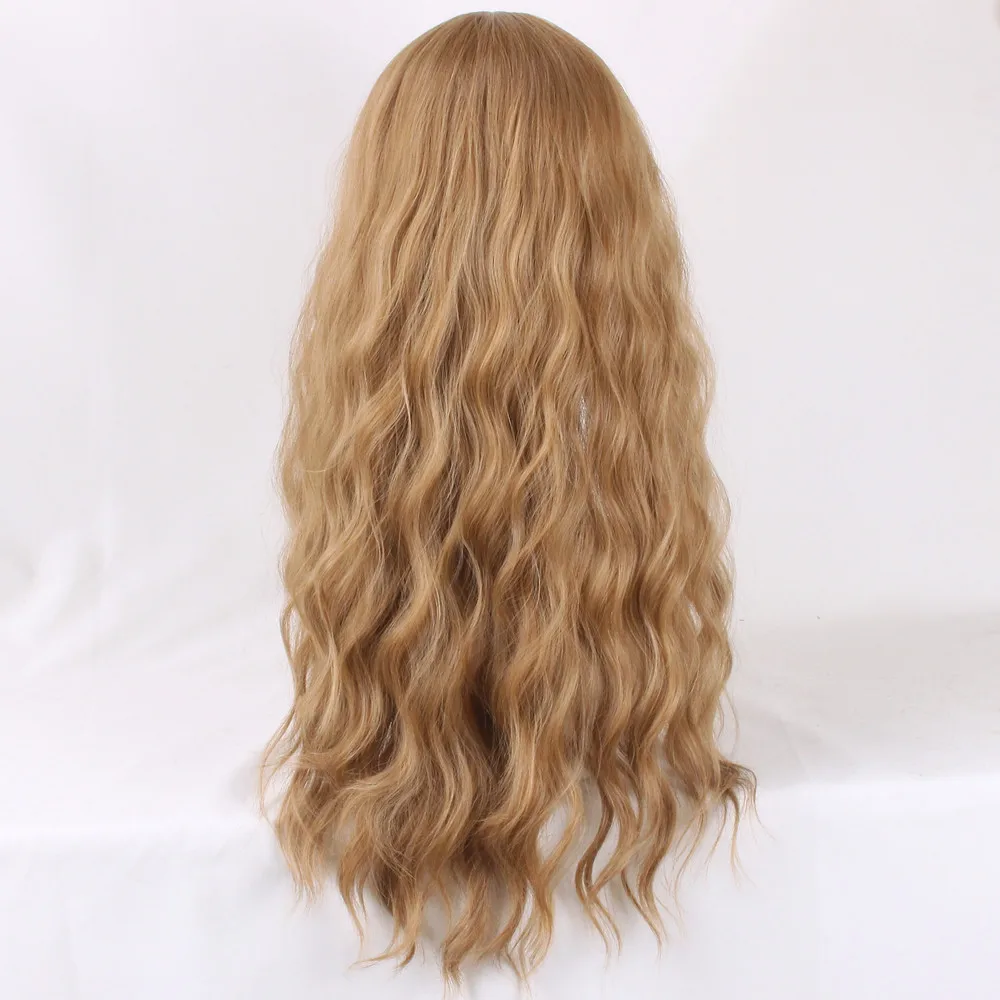 Halloween Women Hermione cosplay brown golden synthetic wig Emma Hermione Granger long brown blonde wavy hair bangs costumes view 6