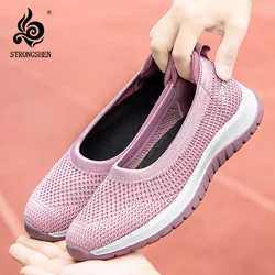 STRONGSHEN Women Flat Shoes Fashion Mesh Breathable Shoes Summer Casual Slip on Vulcanized Shoes Women Trainers Tenis Feminino