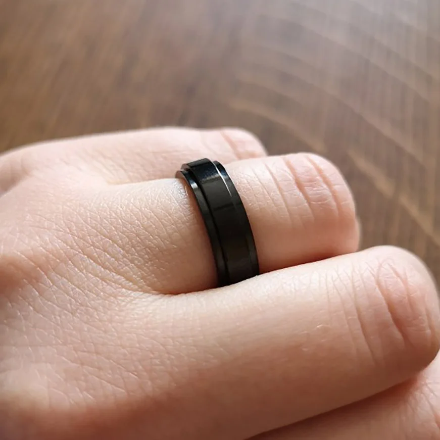Anillos giratorios de ansiedad para hombre y mujer, anillo giratorio de acero inoxidable negro, accesorios antiestrés, joyería