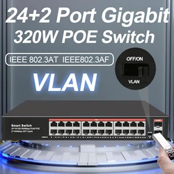 Full Gigabit POE Switch 26 Ports Ethernet Network Switch Unmanaged 24 POE +2 SFP Uplink Ports 320W IEEE 802.3af/at with VLAN