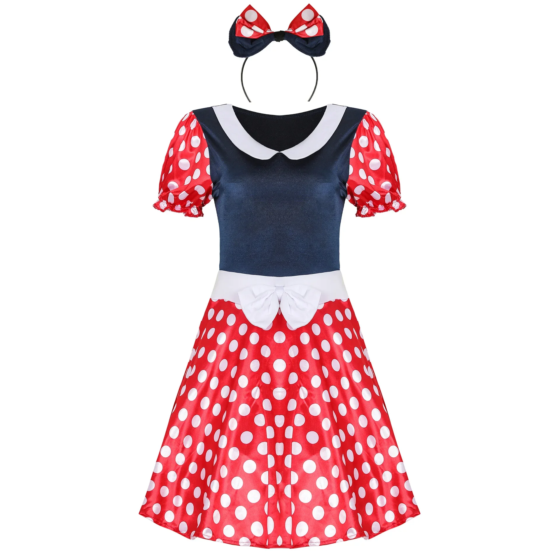 Vestido de Minnie Mouse, disfraz de mujer de Mickey Minnie, ropa de verano para adultos con dibujos de ratón, conjunto de diadema, disfraces de Halloween Cosplay