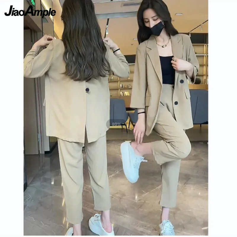 Women\'s Spring Professional Suit 2024 New Korean Elegant Casual Suit Coat+High Waist Pants Two Piece Female Blazers Matching Set