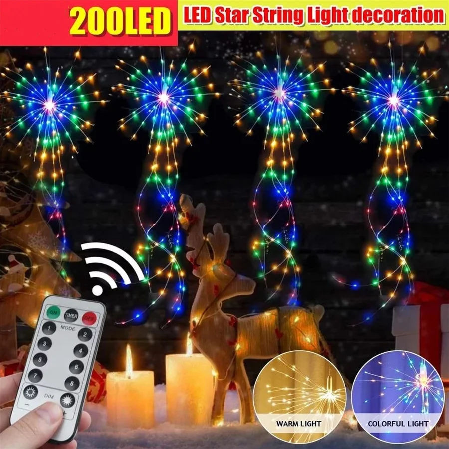 200LED Starburst Firework String Lights Outdoor Waterproof 8 Modes Christmas Garland Fairy Lights for Garden Wedding Party Decor