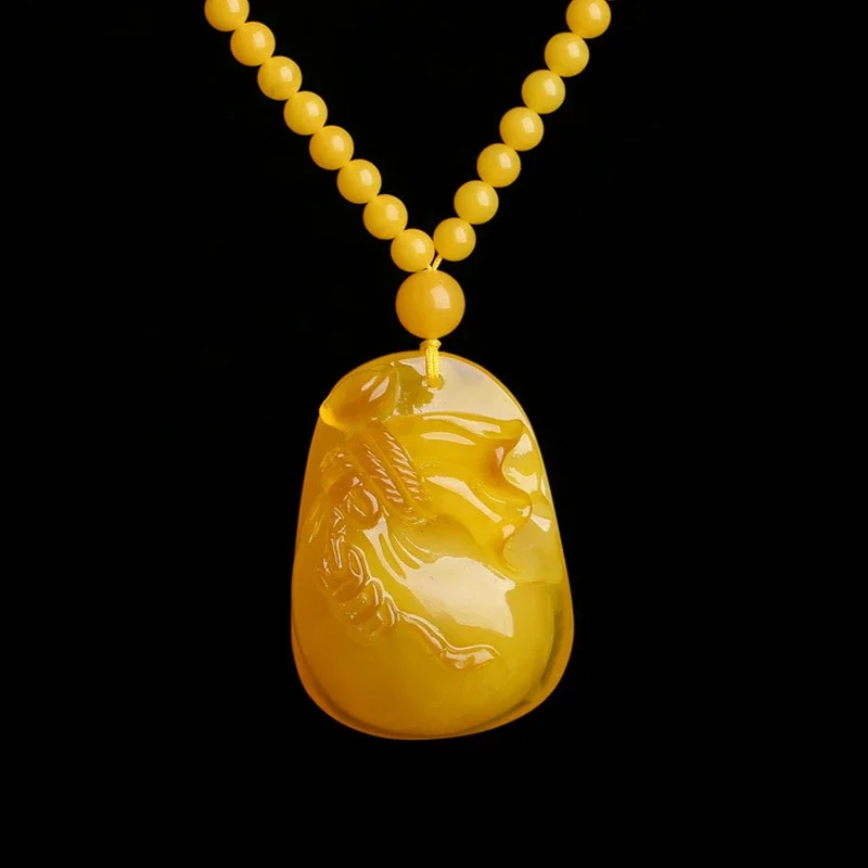 Hand Carved Amber Money Lucky Bag Chicken Oil Yellow Honey Wax Pendant for Men and Women Russian Jewelry Wholesale