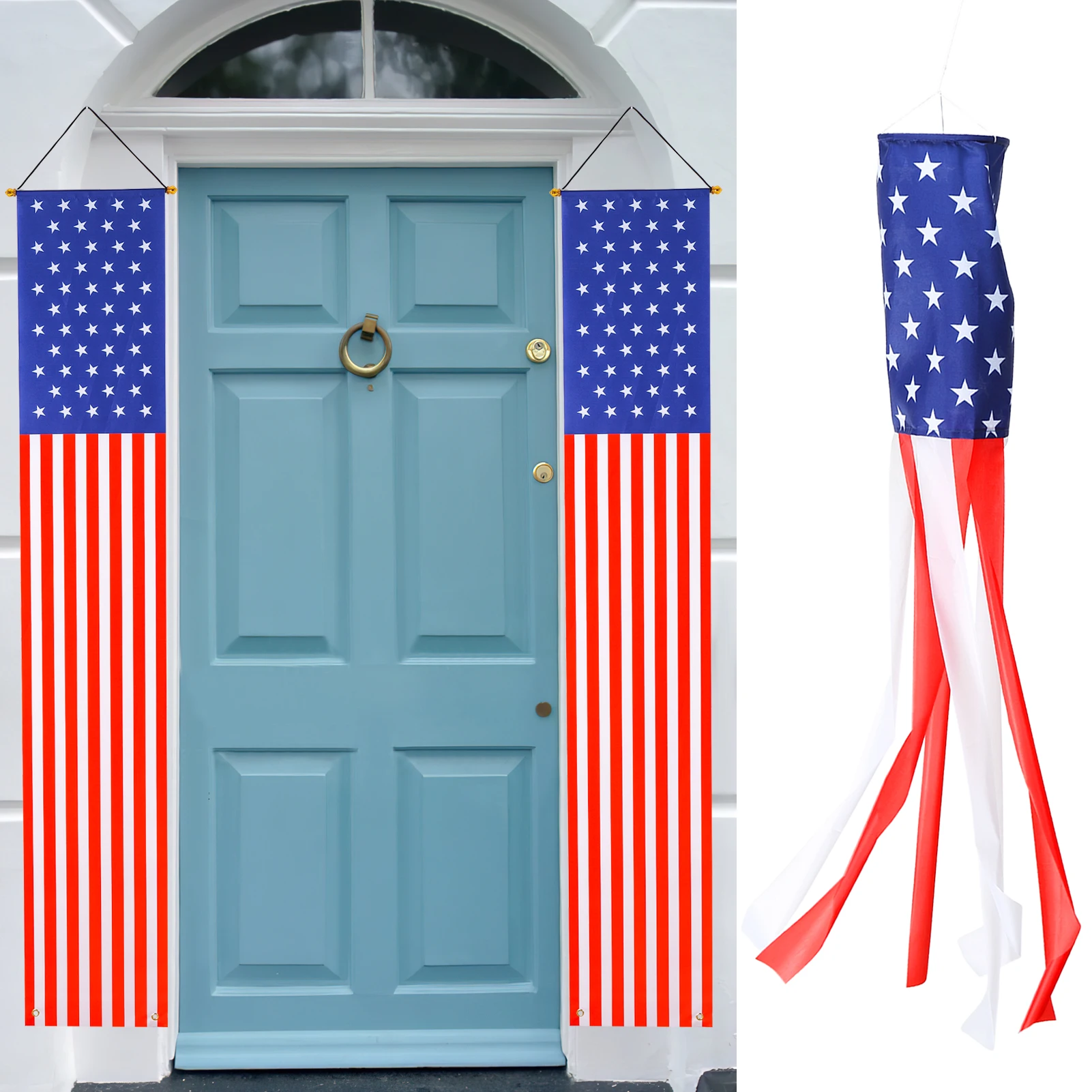 

3PCS Hanging American Flag Banners Porch Sign US Flag Windsock Independence Day Stars and Stripes USA Patriotic Decorations